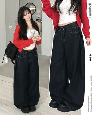 버킷 기장선택 사이드핀턱 생지 데님 와이드 팬츠