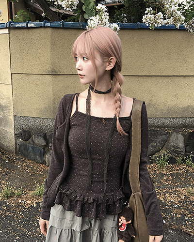 【SET】ドットキャミソール+カーディガン