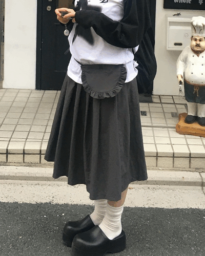 【SET】フリルミディスカート+ウエストポーチ