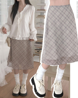 チェックバンディングミディスカート