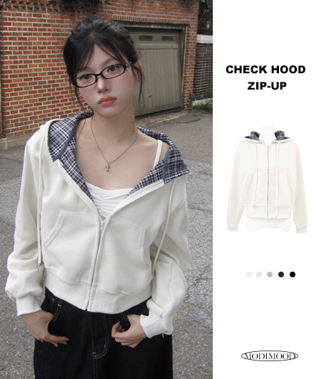 チェックフードジップアップ(5color)