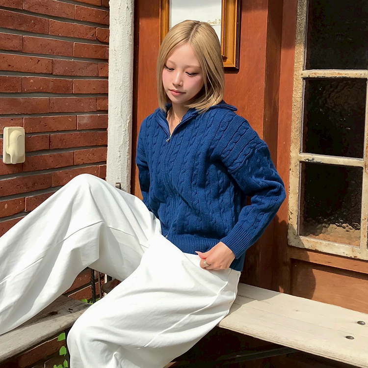 れいしんMASU ジップアップタートルネックカーディガン タートルネックニットジップアップ｜カーディガン｜韓国ファッション