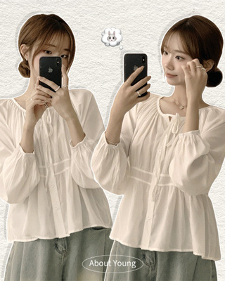 자신있는 추천 실물보장 말라핏 라운드 소매 퍼프 가을 프릴 긴팔 블라우스 루즈핏 여름 상의 하객룩 3color