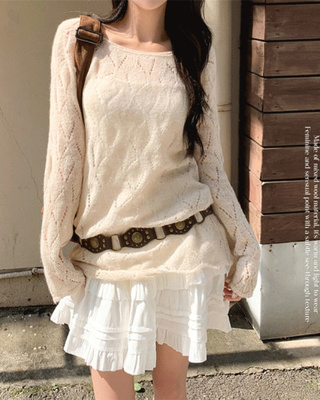 모리 입술넥 시스루 울 여리 긴팔 니트