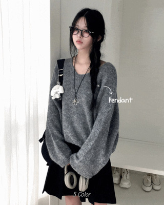 포근 브이넥 아방 벌룬소매 보카시 니트 가을 겨울 데일리