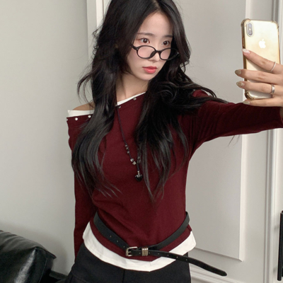 オフショルダースタッド長袖Tシャツ(5color)