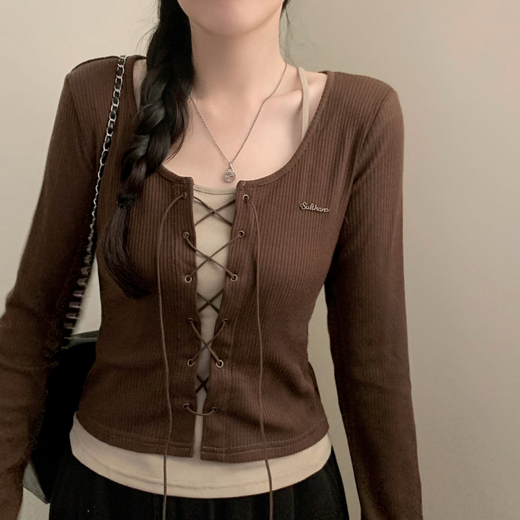 rokh &  ウールブレンド ベルテッドコルセットトップス レイヤード風ビンテージコルセットトップス｜長袖Tシャツ｜韓国