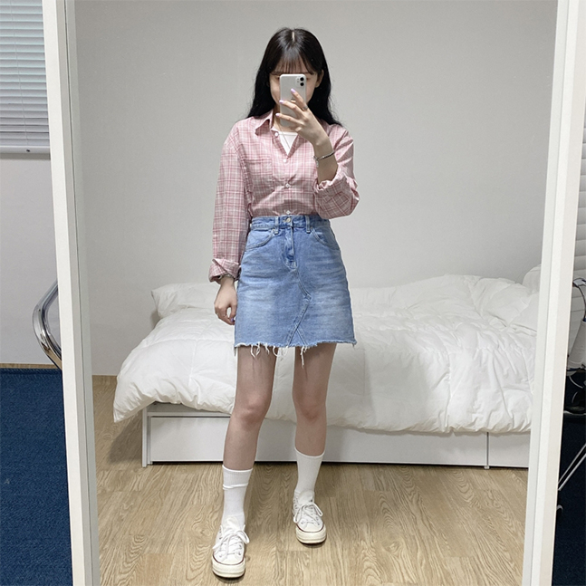 パステルチェック柄シャツ