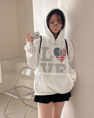 라뷰 아메리카 레터링 기모 루즈핏 후드