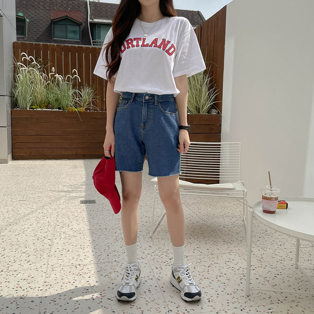 ハーフハイウエストデニムショートパンツ