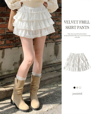 유코 벨벳 캉캉 프릴 밴딩 A라인 미니 스커트