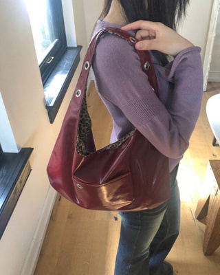 レザーレオパードショルダーバッグ