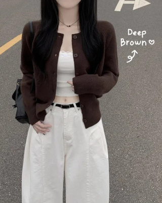 라운드 세미크롭 가을 겨울 니트가디건 빅사이즈