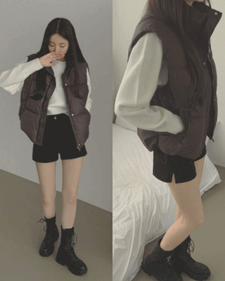 간절기 초겨울 하이넥 무광 조끼 패딩