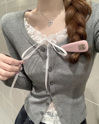 レースリボンニットカーディガン