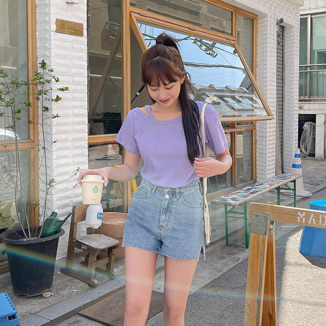 ツーボタンデニムショートパンツ
