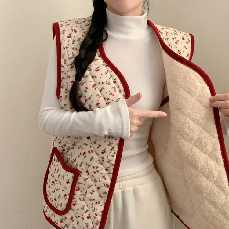 紅花でベスト バイカラーフラワーフリースインナーベスト｜ベスト｜韓国ファッション