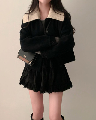 귀여움 조절가능,카라 2가지 스타일링 루즈핏 숏코트 자켓