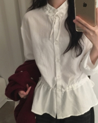 リボンフリルハイネックブラウス