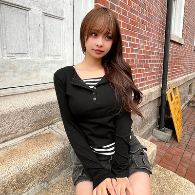스트라이프 레이어드 긴팔티