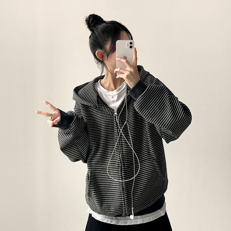 ふわふわニットフードジップアップ｜ジャンパー｜韓国