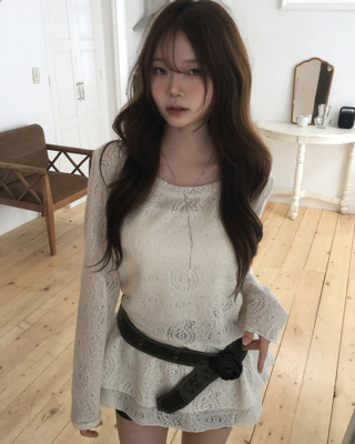 レイヤードパターンレースワンピース