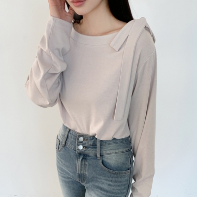 ストラップオフショルダーTシャツ｜長袖Tシャツ｜韓国ファッション通販