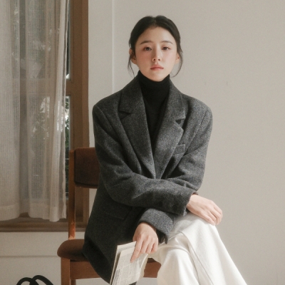 匿名配送　El mar ヘリンボーン　テーラード　ジャケット　茶　ジャコット MADE / デザイン特許 / 高密度ウール49.7％混紡♥ / フィット