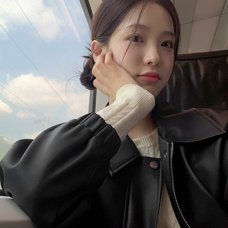 韓国製皮ジャケット ブラック。 ルーズサイズレザージャケット | ファッション通販サイト NUGU