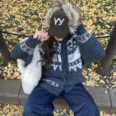 ノルディックフードファーカーディガン