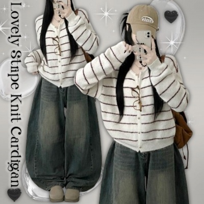 ストライプニットカーディガン