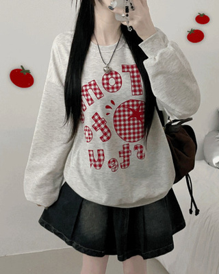 기모버전스윗토마토체크레터링프린팅벌룬박스핏맨투맨