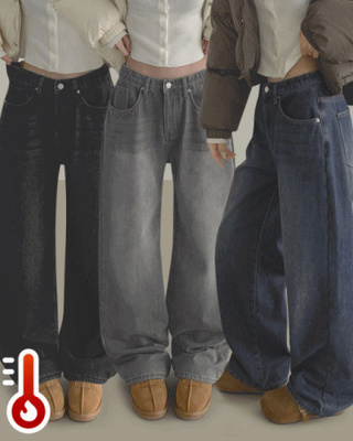 2XL겨울 기모 과하지 않은 와이드핏 밴딩 데님 팬츠