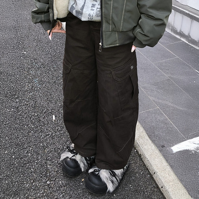 코튼 핀턱 카고 피그먼트 워싱 와이드 팬츠