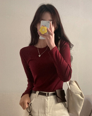 필수템 애나 기본 이너 기모 라운트넥 쫀쫀 긴팔 티셔츠