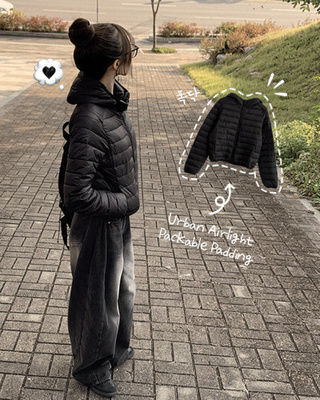 데일리한 무드의 빵빵 겨울 긴팔 데일리 웰론 하이넥 후드 패딩 아우터 경량패딩 오버핏 점퍼