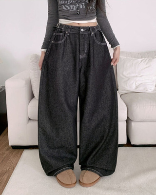 テッチサイドバックルポケットワイドコットンパンツ