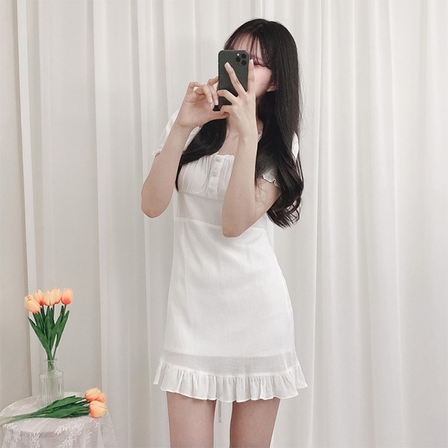 Sona ラブリーフリルボタンワンピース 10代 代女性ファッション韓国通販