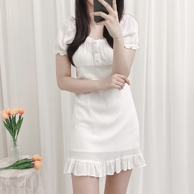 Sona ラブリーフリルボタンワンピース 10代 代女性ファッション韓国通販