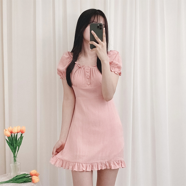 Sona ラブリーフリルボタンワンピース 10代 代女性ファッション韓国通販