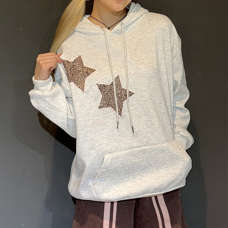 (기모)투스타 레오파드 별패치 후드