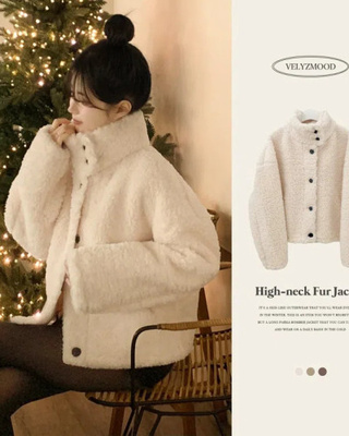 양털 뽀글이 하이넥 버튼 덤블 플리스 스웨이드 무스탕 퍼자켓 숏코트