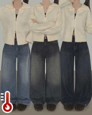 3XL기모 밑단스냅 여유롭고 깔끔한 조거 와이드 데님 팬츠