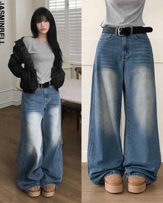 【丈別】ウォッシングハイウエストデニムパンツ