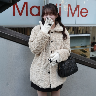 リボンポイントニット手袋