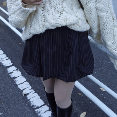 스트라이프 벌룬 포켓 밴딩 미니 스커트