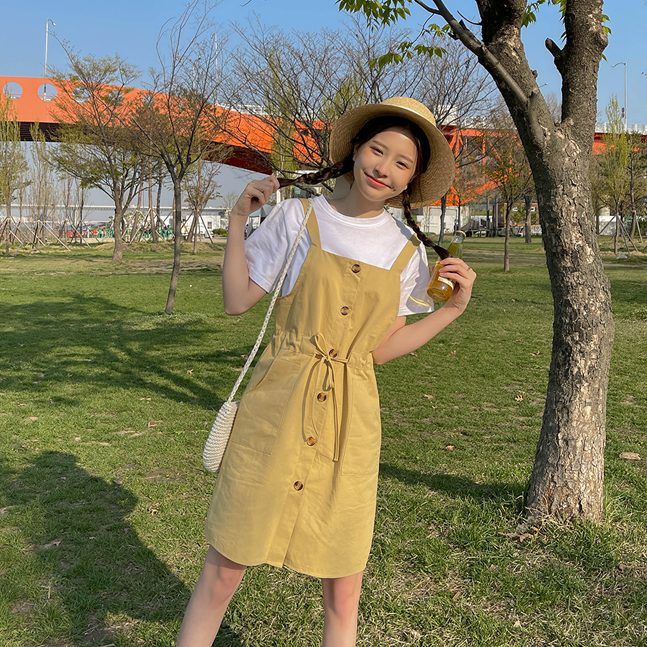 半袖Tシャツ+サスペンダーワンピースセット