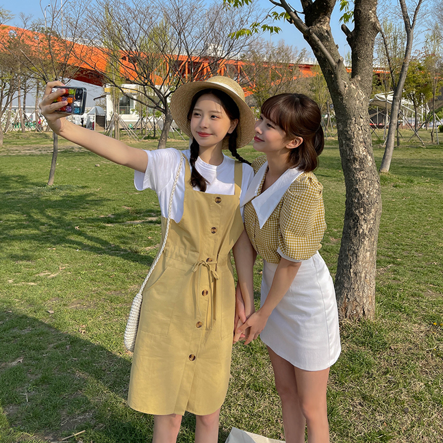 Sona 半袖ｔシャツ サスペンダーワンピースセット 10代 代女性ファッション韓国通販