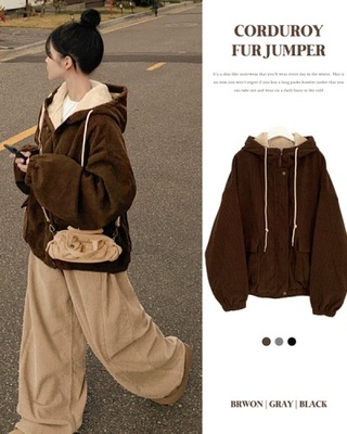 코듀로이 왕오버핏 골덴 양털 퍼안감 스트링 투웨이 양털점퍼 왕박시 아방핏 후드집업 양털야상