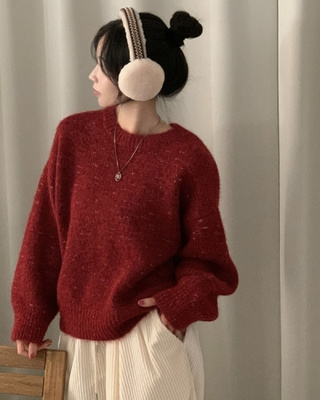 펌킨 윈터 보카시 알파카 도톰 믹스 라운드 울니트